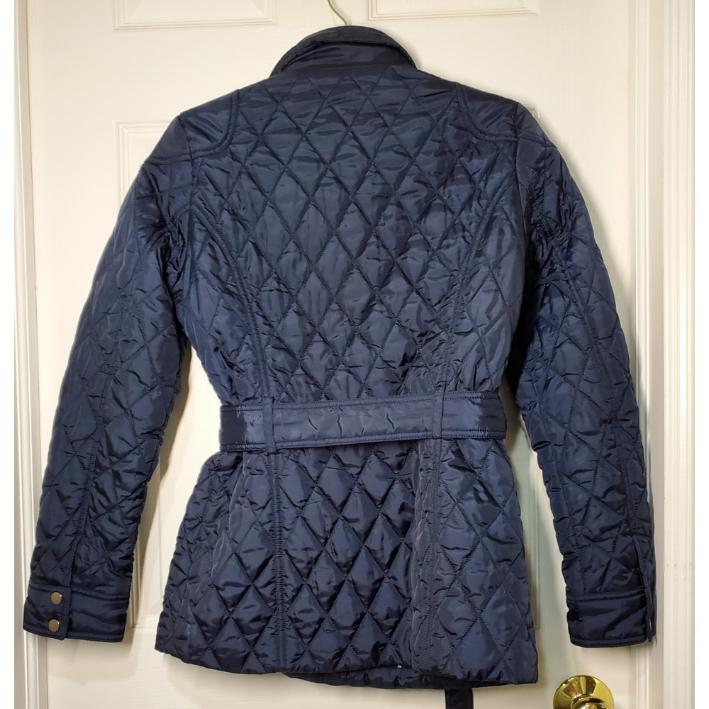 Banana Republic Quilted Belted Jacket XS True Navy Polka Dot Lining - Picture 12 of 12